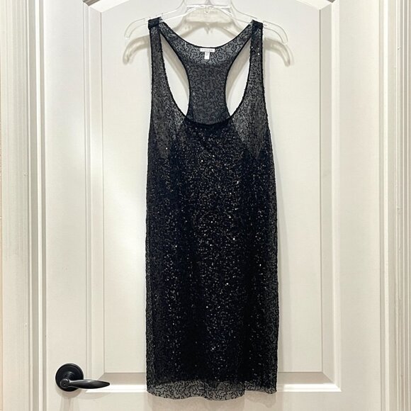 New Victoria's Secret Swim Cover Dress Small Black Mesh Sequin Glam NWOT - Picture 1 of 7